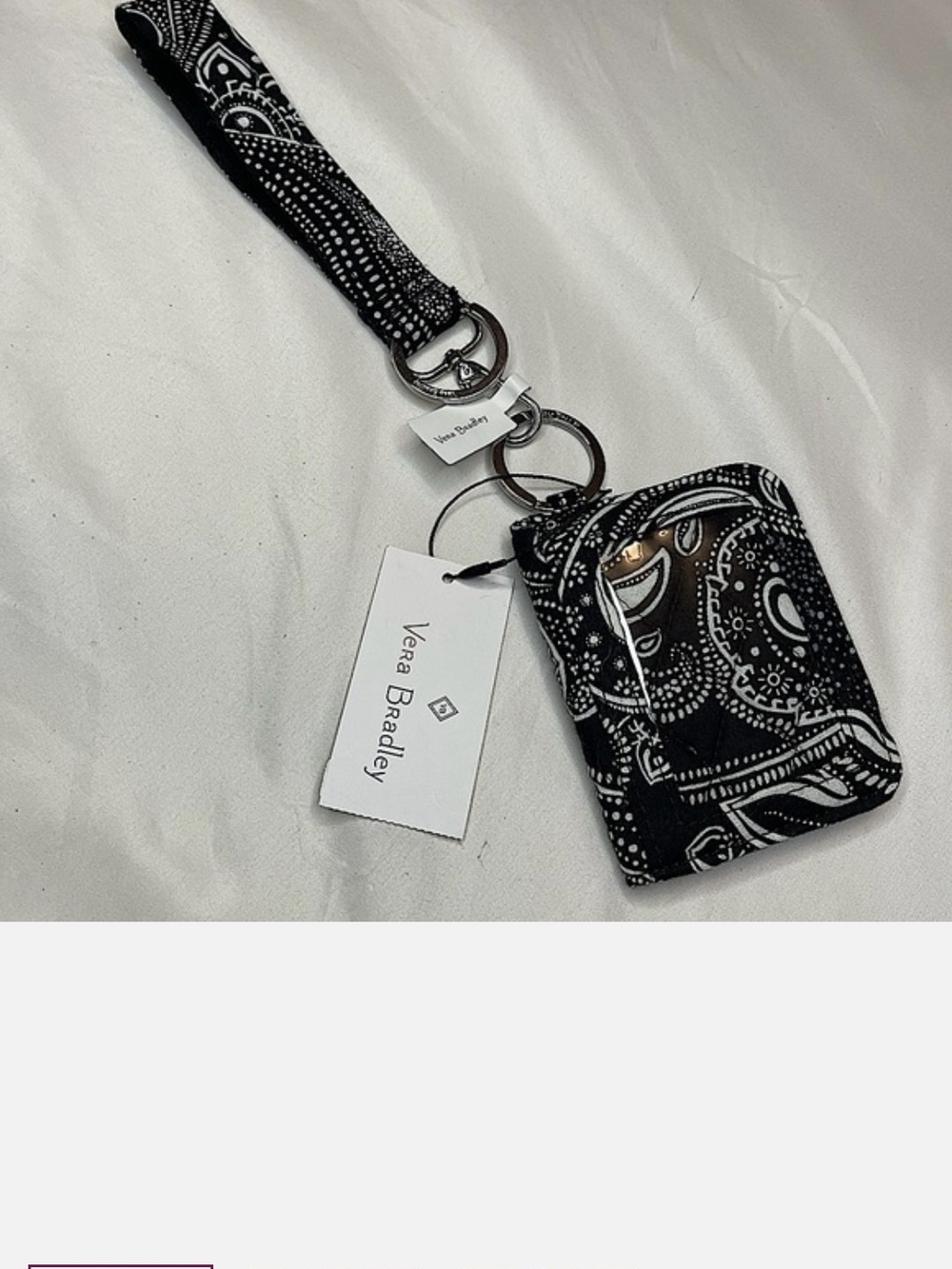 Vera Bradley Black & White Paisley Wristlet Keychain Card Holder - SET PRICE
